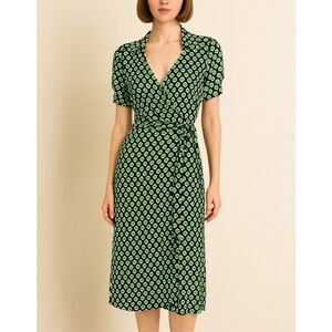 Diane Von Furstenburg Jilda Two Green Silk Retro Short Sleeve Wrap Dress 14